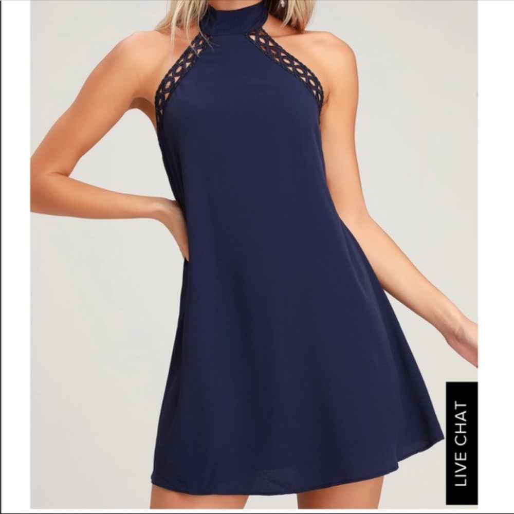 Navy blue lace halter dress- LuLu’s